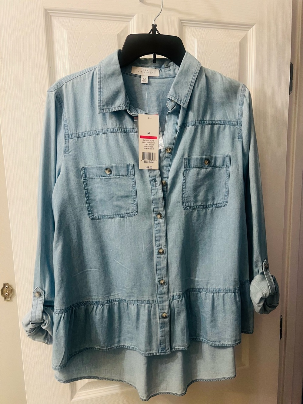 new directions Light Blue Denim Peplum Button-Down Shirt